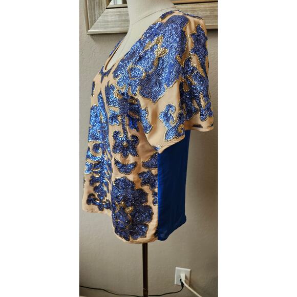Neiman Marcus Tracy Reese Short Sleeve Sequin Blouse Women Size S Multicolor - Picture 6 of 7